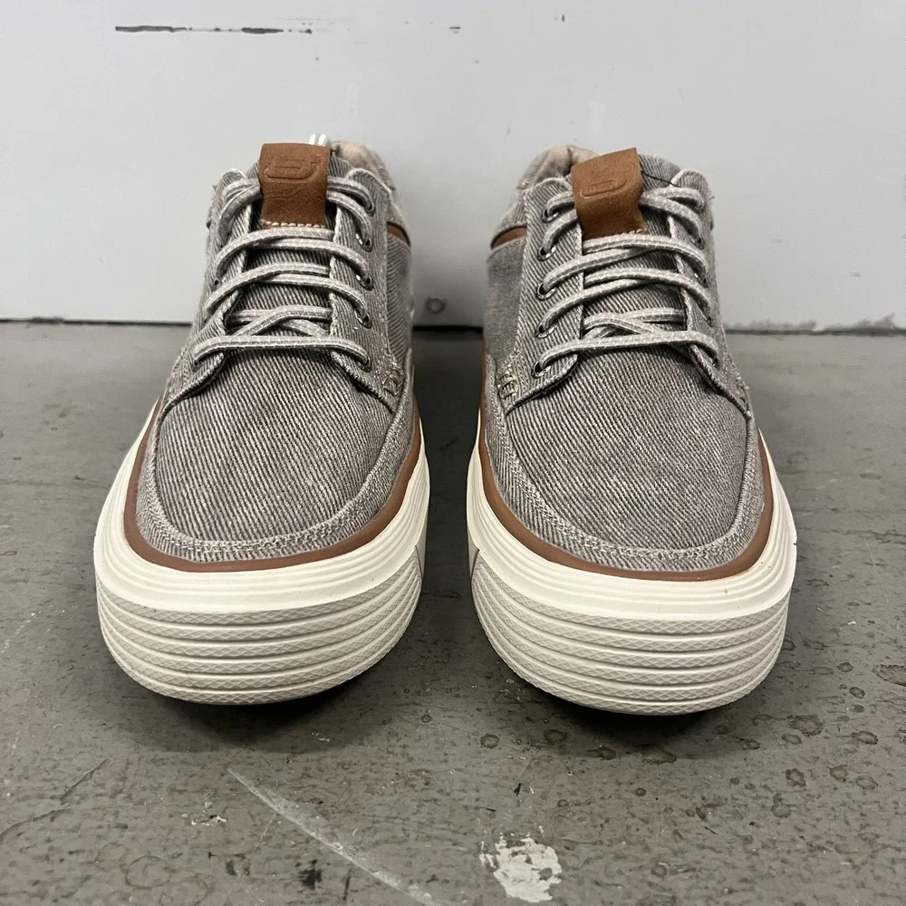 Skechers Status 2.0 Lorano‎ Shoes Taupe Canvas Lace Up Comfort Sneakers Size 9.5
